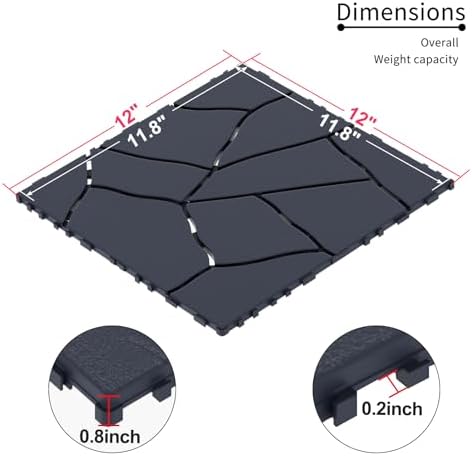 Stone Style 12" Patio Deck Tiles, DIY Module Interlocking Decking Tiles Floor - Image 2