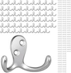 Homanu 54 Pack Silvery Coat Hooks Wall Mounted Double Prong by Homanu