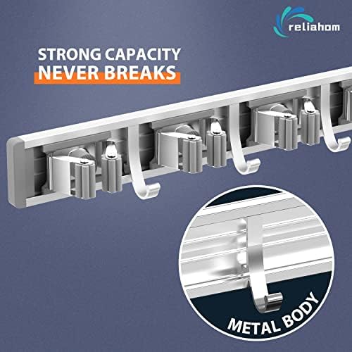 reliahom Broom Holder Wall Mount Mop Hanger Tools organizer 5Racks4Hooks - Image 2