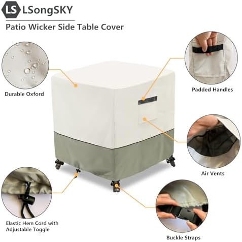 Patio Wicker Side Table Cover, Waterproof Square Patio Small Side Table Cover - Image 3