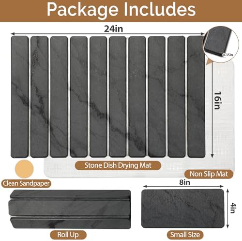 Large Stone Dish Drying Mat for Kitchen Counter, Quick Dry Stone Dishes/Bath - Image 3
