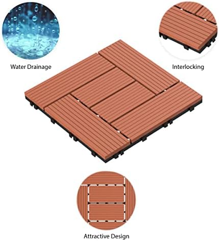 Deck Tiles - 24-Pack Wood Plastic Composite Interlocking Patio Tiles - Outdoor - Image 4