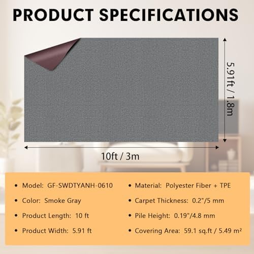 Grefinity Marine Carpet, 6 FT x 10 FT Smoke Gray Indoor Outdoor Carpet - Image 2