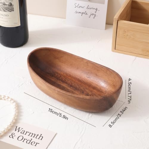Oval Wood Key Bowl for Entryway Table, Small Wooden Bowl for Keys - Image 2