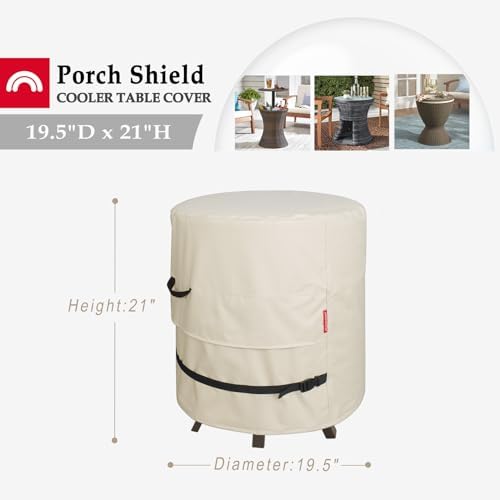 Porch Shield Patio Round Cooler Bar Table Cover 19.5”D x 21“H, Light Tan - Image 2