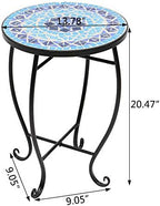 Mosaic Outdoor Side Table, 14inch Round Small Patio Accent Table Ottoman Mosaic - Image 3