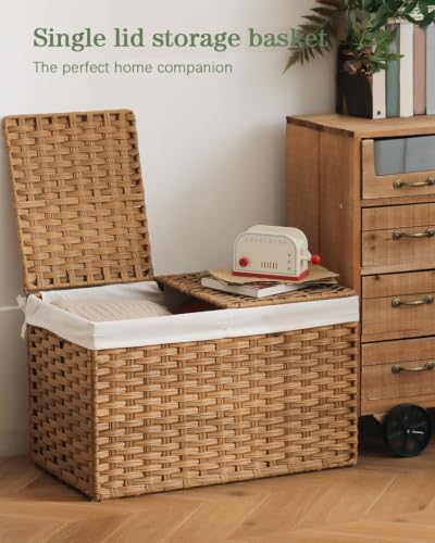 SETVSON Storage Basket with Lid, 2-Lid PE Rattan Storage Bin - Image 4