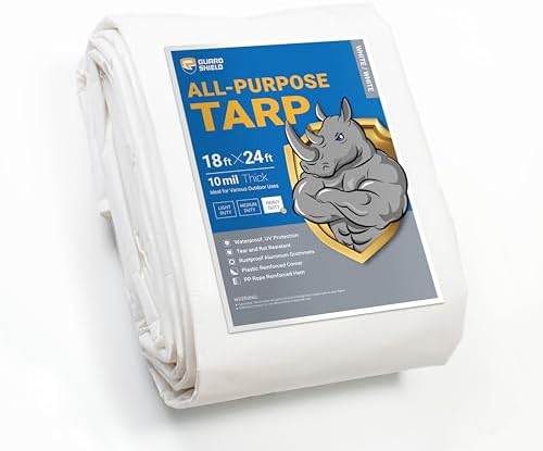 GUARD SHIELD Heavy Duty Tarp 18x24 Feet White Multi Purpose Thick Waterproof by GUARDSHIELD