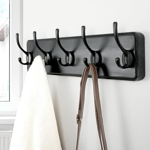 Dseap Coat Rack Wall Mount: Modern, Heavy-Duty, 17.4" Long 5-Double-Hooks - Image 4