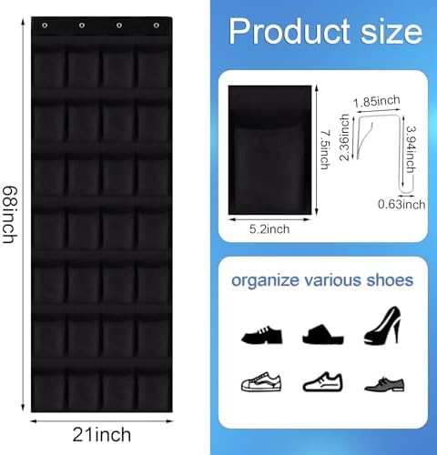 28 Mesh Pockets Hanging Over the Door Shoe Organizer （Black） - Image 2