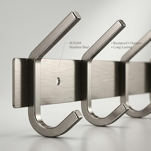 Coat Rack Wall Mount – Brushed Nickel 24 Inch Stainless Steel Hook Rail - Image 3