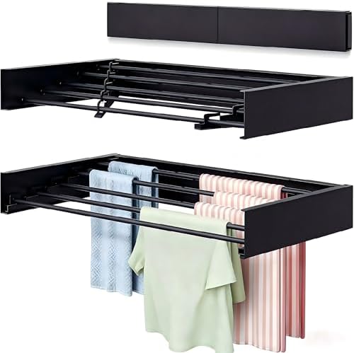 Wall Mounted Laundry Drying Rack, Carbon Steel Foldable & Retractable Clothes by Unknown