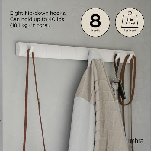 Umbra Flip Coat Rack, Wall Mount 8-Hook, Space Saving - Image 5