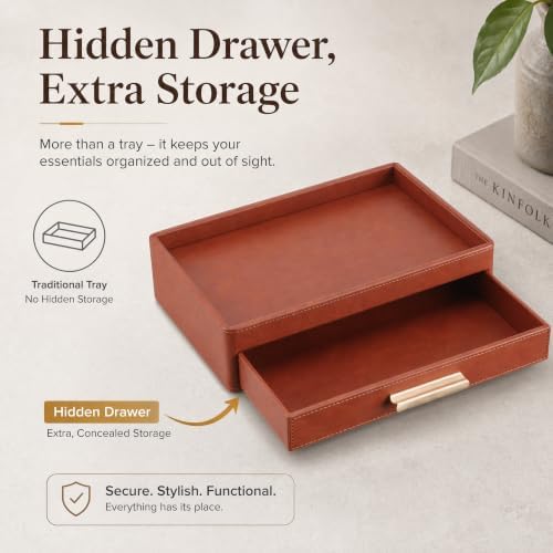 GORESE Leather Valet Tray with Drawer - Image 4
