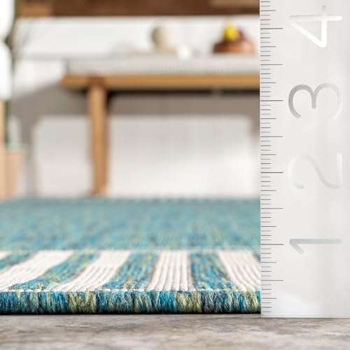 nuLOOM Asha Teal Bordered Power Loomed Indoor/Outdoor Area Rug - Image 2