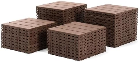 44 Pack Interlocking Deck Tiles, 12x12 Inch Modern Plastic Outdoor Flooring by Unknown