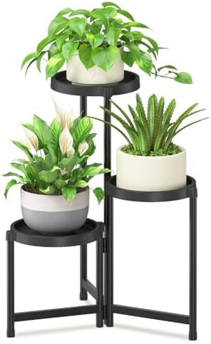 iDavosic.ly 3 Tier Folding Plant Stand Indoor Outdoor, Plastic Tray by iDavosicly