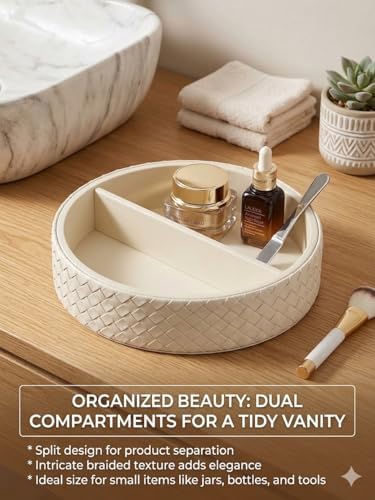 Round Faux Leather Vanity Tray Organizer - Image 3