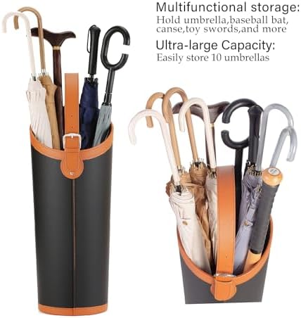 Faux Leather Large Umbrella Holder Entryway，Modern Black Umbrella Rack Stand - Image 7