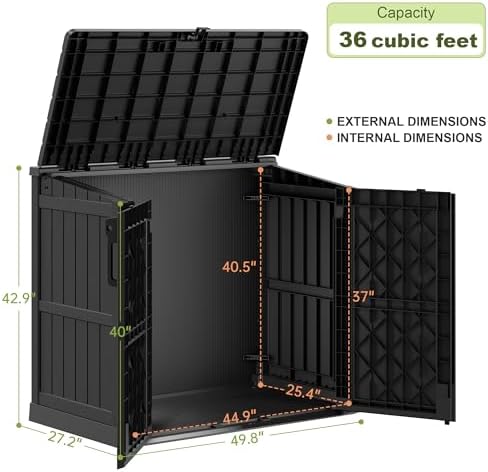 36 Cu Ft Horizontal Resin Storage Shed, Weatherproof Outdoor Storage Cabinet - Image 2