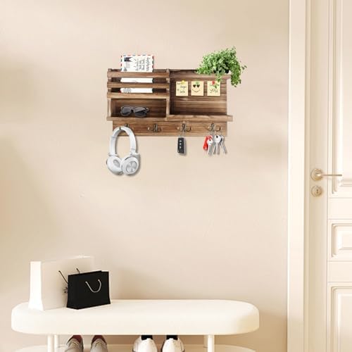 Key Holder Wall Mount, Solid Wood Key and Mail Organizer - Image 4