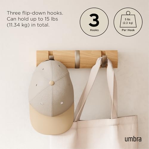 Umbra Flip Coat Rack, Wall Mount Retractable Hooks, Natural/Nickel - Image 5