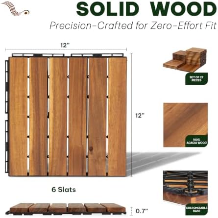 Acacia Interlocking Deck Tiles, 6 Slats, Honey Oak - Image 2