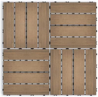 Wood Plastic Composite Interlocking Patio Deck Tiles, 22 Pack 12"x12" Premium - Image 6