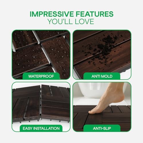 IDZO Interlocking Acacia Deck Tiles 9.6 SQFT, Dark Brown - Image 4