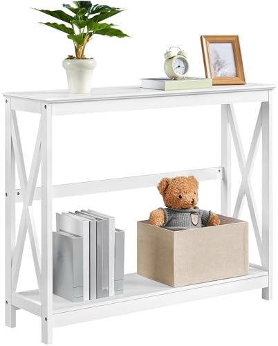Yaheetech Narrow White Entryway Console Table, 2-Tier X-Frame Storage Shelf by Yaheetech
