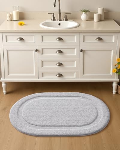 Color&Geometry Oval White Bathroom Rugs 42x24, Extra Soft Absorbent Microfiber - Image 3