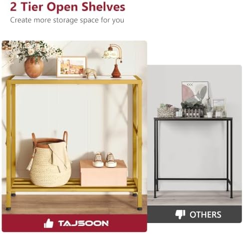 Tajsoon Entryway Table 28.3''L, 2 Tier Narrow Console Table Gold & White - Image 4