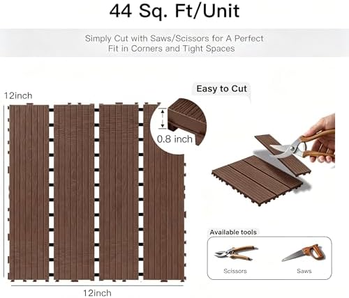 Interlocking Deck Tiles Outdoor Waterproof 44 Pack, Plastic Snap Together Patio - Image 5