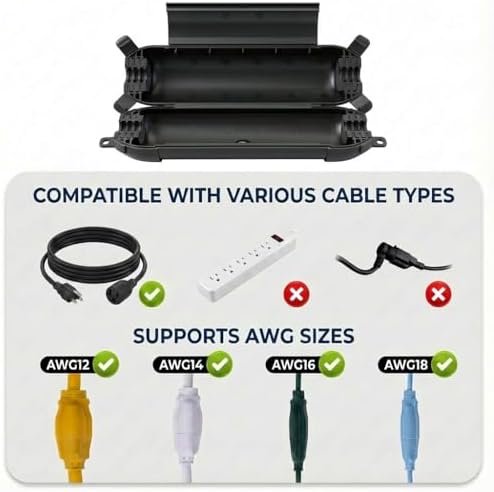 Yojoe 10 Pack Compact Outdoor Extension Cord Cover Waterproof Electrical Safety - Image 2