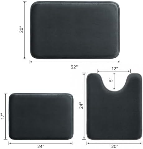 HUXMEYSON 3-Piece Memory Foam Bathroom Rug Set, Dark Grey - Image 2