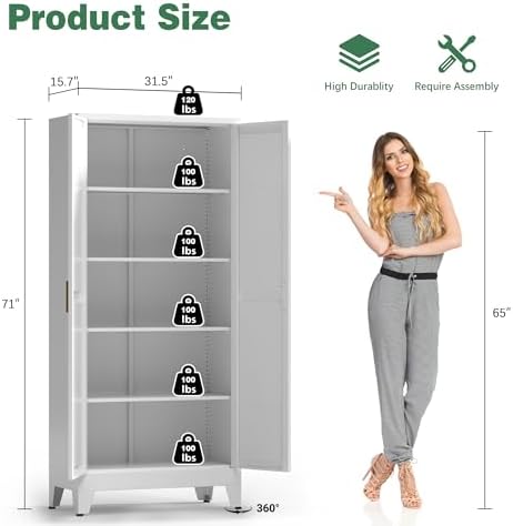 Bevivog 71" Kitchen Pantry Cabinet, Metal Storage Cabinet - Image 2