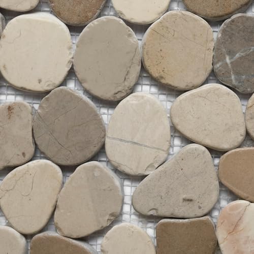 CNK Tile Sliced Mixed White Tan & Grey Pebble Tile - Image 5