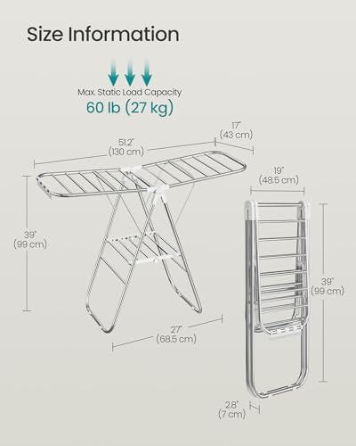 SONGMICS Clothes Drying Rack, Foldable Metal Airer, 19.3 x 51.2 x 39.4 in - Image 7