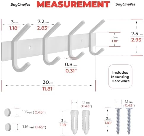 White Coat Rack Wall Mount – 12 Inch Stainless Steel Hook Rail - Image 2
