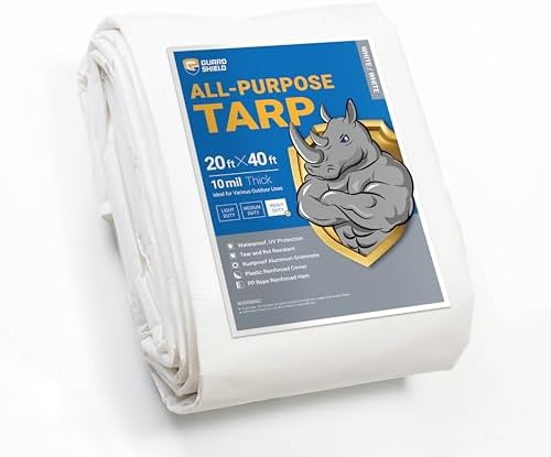 GUARD SHIELD Heavy Duty Tarp 20x40 Feet White Multi Purpose Thick Waterproof by GUARDSHIELD