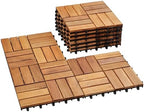 PrimeZone 9 PCS Solid Acacia Wood Interlocking Patio Deck Tiles Outdoor by PrimeZone