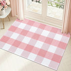 OLANLY Buffalo Plaid Rug 2'4" x 3'7" – Pink and White Cotton Checkered Doormat - Image 3
