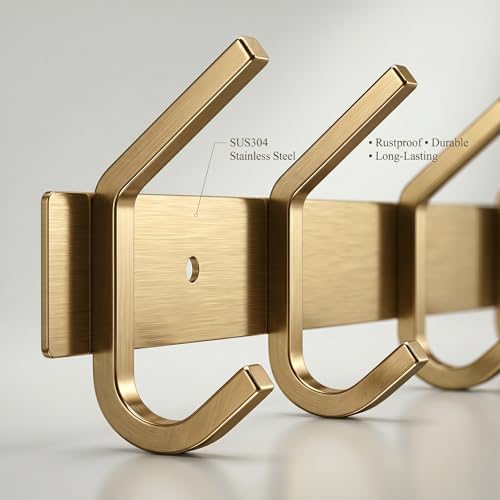 Brushed Gold Wall Mounted Coat Rack – 12 Inch Stainless Steel Rail - Image 4