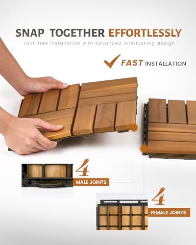 Upolana 9 PCS Interlocking Deck Tiles 12" x 12", 12 Slats Outdoor Flooring - Image 2