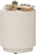 HOMCOM Outdoor Side Table Round Small End Table Concrete Finish Cream White by HOMCOM