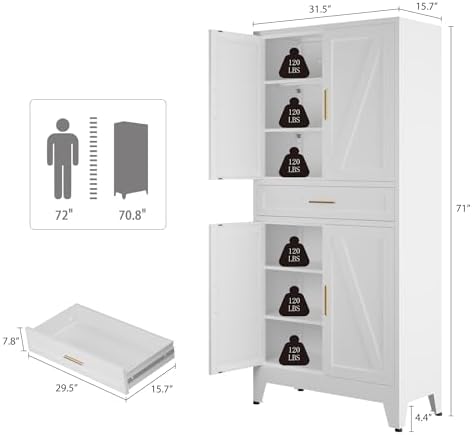 Bevivog 71" Kitchen Pantry Cabinet, Metal Storage Cabinet - Image 3