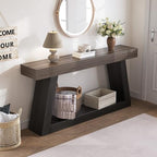 63” 2‑Tier Farmhouse Console Table, Entryway Hallway Sofa Display - Image 4