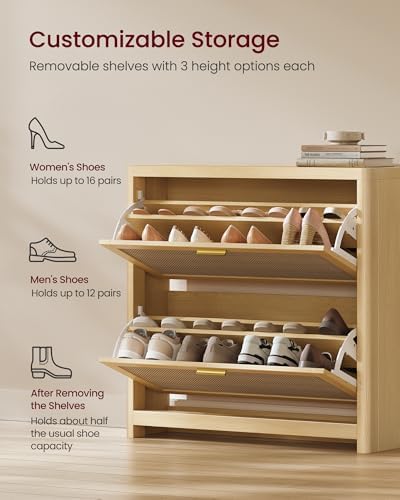 VASAGLE Boho Shoe Storage Cabinet, Rattan-Look Flip Drawers - Image 6
