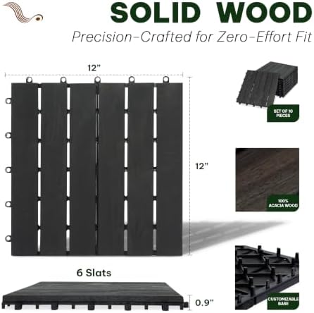 Acacia Interlocking Deck Tiles, 6 Slats, Ebony Black - Image 3