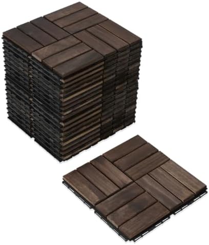 BEEFURNI Interlocking Acacia Wood Deck Tiles 12x12, Dusky Brown by BEEFURNI